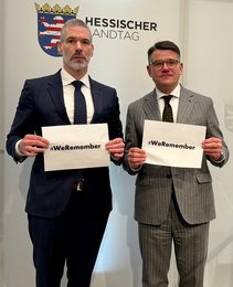 Daniel Neumann (Vorsitzender des Landesverbandes der Jüdischen Gemeinden in Hessen) und Boris Rhein (Hessischer Ministerpräsident)